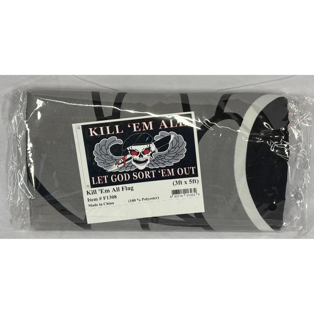 Kill Em All Flag Let God Sort Em Out US Military Skull Dagger Wings 3x5 F1308